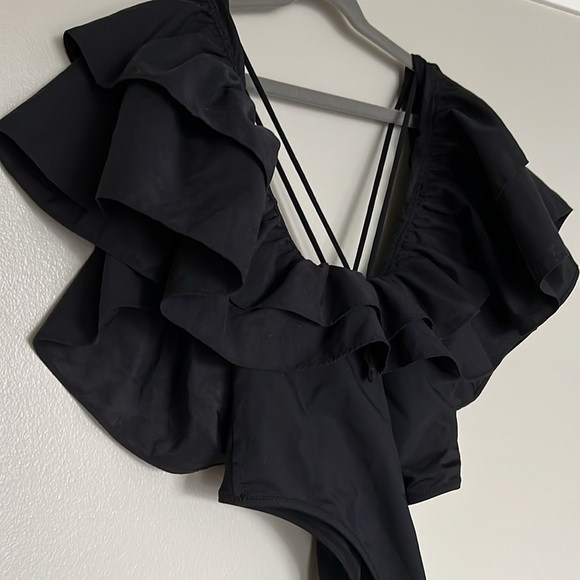 Zara Black Ruffle Swimsuit Bodysuit Size S - Picture 6 of 9
